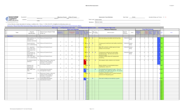 Risk Assessment Spreadsheet